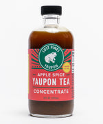 Bottle of Lost Pines Yaupon Apple Spice yaupon tea concentrate front of bottle