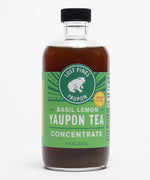 Bottle of Lost Pines Yaupon Basil Lemon yaupon tea concentrate